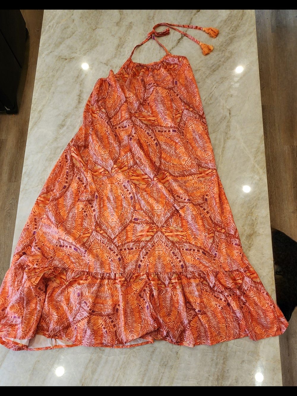 Orange Patterned Halter Dress Small Nwot